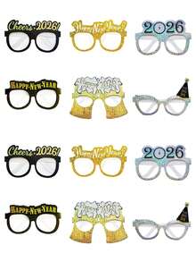 6/12张激光卡纸卡片2026新年派对装饰眼镜新年快乐跨年夜家庭聚会氛围拍照装饰道具 - 彩色 - 查看 8