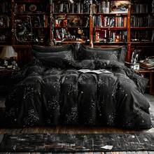 Black Microfiber Comforter Set – Starry Night Pattern, Soft And Wrinkle-Free - màu đen - Xem 8