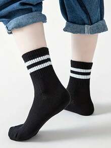 6 pares de calcetines de media caña a rayas en blanco y negro, aptos para niñas de 12 a 16 años