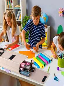 1pc Packaging Paper Storage Bag, Gift Wrapping Paper Organizer, Black Oxford Cloth Packaging Paper Storage Box With Pocket, Foldable Packaging Paper Rack, Home Storage & Organization Supplies - Beige - View 8