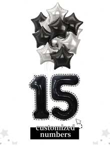 بالونات أرقام مخصصة بقياس 32 بوصة باللون الأسود والذهبي والفضي، أرقام لعيد الميلاد الخاص بك، كما وبالونات بأشكال نجمية بقياس 18 بوصة باللونين الأسود والفضي، الأسود والذهبي، الأحمر والأزرق والأبيض، مناسبة ل- عيد الميلاد وحفلات الاستحمام وعيد الزواج والسنة الجديدة والتخرج وحفلات التزيين
