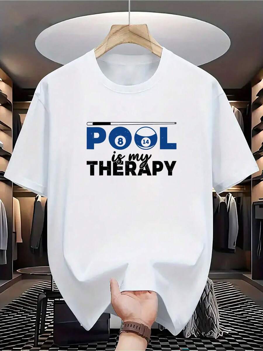 Men's Casual T-Shirt - Polyester, Crew Neck, Short Sleeve, Summer T-Shirt, Geometric Pattern, Regular Version, Knit Fabric - Blanco - Ver 1