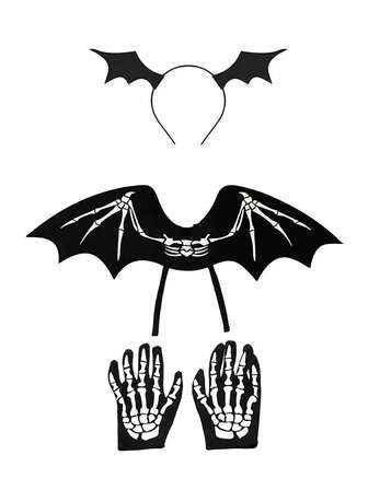 Nya Halloween Demonängel Små Fladdermusvingar Halloweenfest Rekvisita Liten Storlek Fladdermushårring Fladdermusvingar Benhandskar Set Lämplig För Halloweenpresenter För Barn
