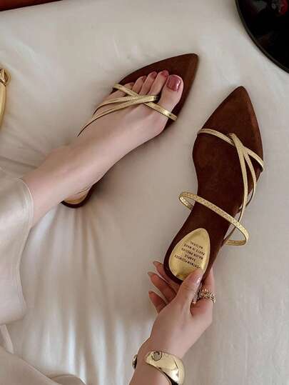 二合一凉鞋，绑带人字拖罗马风法式度假尖头细带坡跟凉鞋，女士户外拖鞋，法式尖头细带凉鞋，仙女鞋，2025新款夏季款式，适合搭配连衣裙