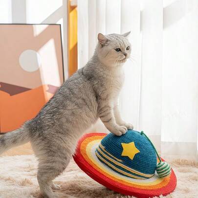 1pc Rainbow Woven Ball & Star Shaped Cat Scratching Board, Durable Non-Shedding Self-Grooming Scratch Toy Set