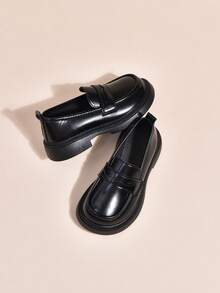 Zapatos escolares tipo Mary Jane para niñas, estilo británico colegial, mocasines, zapatos planos de moda para estudiantes - Negro - Ver 3