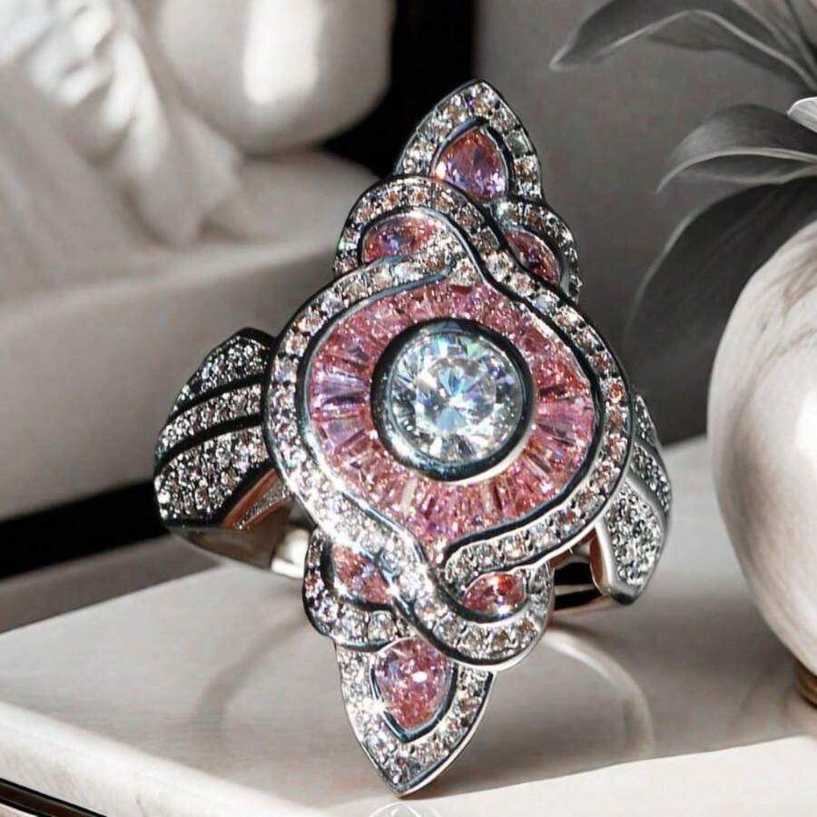 Sparkling Luxury . Creative Pink Channel Set Rings - Couple Promise Rings For Wedding, Engagement & Eternity - Anniversary, Birthstone Gifts For Men & Women On Romantic Holidays - Hồng - Xem 1