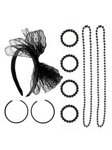 Forever & Moment 8 件套 80 年代女士服装配饰套装仿珍珠项链手链圆形耳环蕾丝蝴蝶结发带婚礼化妆舞会节日装饰礼物万圣节 - 多色 - 查看 15