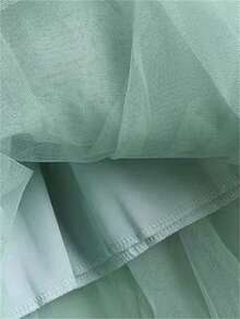 1pc Women Asymmetric Ruffled Layered Mesh Tulle Skirt - Mint Green - View 3
