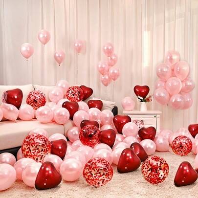 60/30pcs Pink & Red Heart Shaped Balloon Set, Decoration Gift For Princess, Gender Reveal, Baby Shower, Valentine's Day, Wedding, Birthday, Engagement, Anniversary