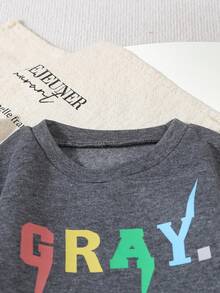 2pcs/Set Young BoyCasual Sports "GRAY" Letter Graphic Sweatshirt & Pants, Autumn/Winter - Dark Grey - View 3