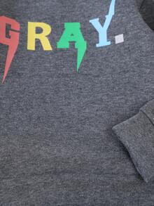 2pcs/Set Young BoyCasual Sports "GRAY" Letter Graphic Sweatshirt & Pants, Autumn/Winter - Dark Grey - View 5