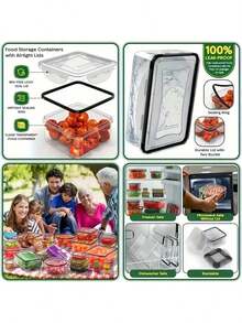 48-52 Pieces/Set Food Storage Container Set, Crisper, Easy Fix Lids (24 Lids + 24 Containers) (26 Lids + 26 Containers) - Sealed Plastic Containers For Pantry, Travel, Outdoor Picnics, Kitchen Organization, Free Labels And Tags - Trong suốt 48 mục - Xem 4