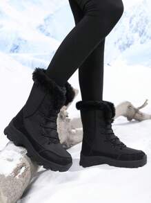 Botas de Neve Femininas, Botas Esportivas Externas Grossas e Quentes com Forração de Inverno, Botas Altas até a Panturrilha, Botas Altas da Moda, Botas para Esqui Exterior, Botas de Cadarço Folgado