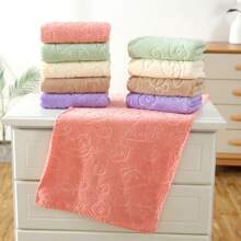 5 Packs Cute Cartoon Bear And Flower Embossed Towels, Soft Absorbent Quick-Dry Face Towels, Premium Towel Gift Set For Men & Women, Ideal For Bathroom, Kitchen, Living Room, Bedroom Use, 100% Polyester Knit Fabric