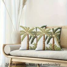 2 件 2D 刺绣热带棕榈树印花装饰枕套，18"X18"，现代风格，柔软毛绒，拉链式，可水洗，适用于客厅沙发卧室装饰，不含枕芯 - 彩色 - 查看 2