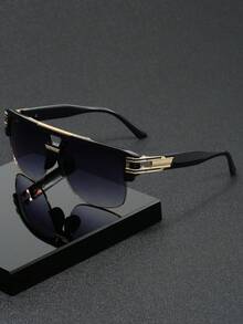 1pc Retro Fashion Unisex Double Bridge Semi-Rimless Personalized Stylish Glasses - Multicolor - View 15