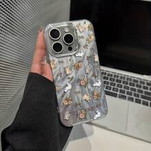 Funda para teléfono Ins Xiaoqing New Wind La funda para teléfono con hilo de conejo y flor rota pequeña es adecuada para teléfono 16 15 14 13 12 11, con absorción de golpes, antideslizante, liviana - Plateado - Ver 3