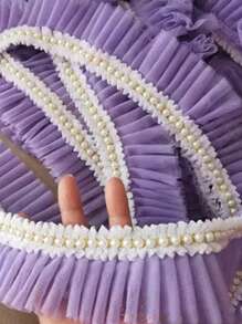 1件2码珍珠荷叶边蕾丝刺绣饰边，DIY手工袖领布料配件 - 彩色 - 查看 8