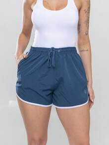 Women's Shorts With Pocket - Loose Beach Gym Spandex - Màu xanh hải quân - Xem 4