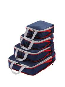 旅行收纳袋大容量防水压缩包装整理器，双层双拉链，旅行压缩袋，行李压缩收纳袋，尼龙材质，网格可视化菱形网格，男女适用，旅行必需品，旅行配件，旅行包，假期，返校，学校用品，打包袋，宿舍必备品，大学 - 玫紅色 - 查看 14