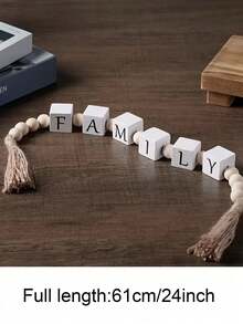 1件家居木珠流苏花环装饰，方形木字母珠，天然木珠串流苏吊坠，家居装饰工艺品 - 彩色 - 查看 11