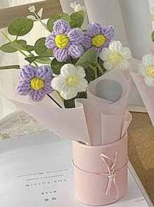 1 件手工编织多彩羊毛马卡龙花束，桉树叶花束，装在抱抱桶里，适合居家及户外装饰，礼品袋适合见面时赠送给亲朋好友，母亲节纪念礼物，情人节礼物，节日派对用品