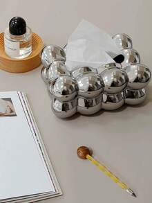 1pc Silver Cotton Candy Ceramic Tissue Box, For Living Room, Bedroom, Bedside Table Paper Towel Storage - Silver - View 10