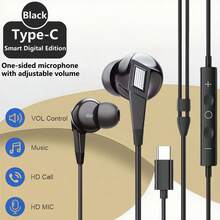 Black/White 2-Color New Type-C Wired Headphones, Side Microphone With Adjustable Volume, Built-In Microphone, Smart Fully Compatible Version Of In-Ear Wired Headphones, High-Definition Calls, Music Playback, Suitable For Student Gift Headphones, Running Sports Gift Headphones, Compatible With IPhone/Xiao Mi/Honor/Oppo/Vivo/Sam Sung/HUA WEI And Other Android Smart Phones And MP3/MP4/IPod/Computer, Etc.