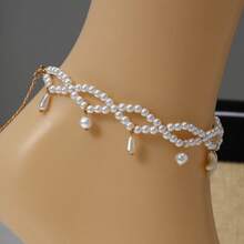 1pc New Bohemian Faux Pearl Starfish Women Anklet, Suitable For Summer Beach Wear