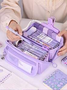 1pc Prism Designed 9-Layer Pencil Case, Large Capacity Pencil Bag For Girls, Waterproof And Dirt Resistant Storage Pouch, High Aesthetic Stationery Box For Elementary Students, Multi-Function Pencil Box For Children - Multicolor - View 5