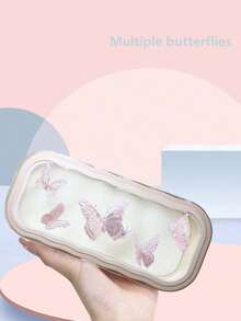 1 件时尚简约蝴蝶印花眼镜盒、波浪形太阳镜盒、处方眼镜收纳盒