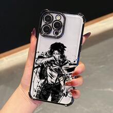 Un estuche de teléfono de diseño de bocetos negros elegantes y lujosos para personajes masculinos de anime populares, compatible con modelos de  16, 16E, 15, 14, 13, 12 Mini, 11 Pro Max, X, XR, XS Max, 8, 7 y Plus, con un borde negro y un respaldo transparente para caídas. - Negro - Ver 2