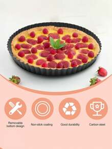 1pc Tart Pans With Removable Bottom,Non Stick Round Fluted Edge Quiche Pans Cake Pans For Baking Pizza Fruit Mousse Dessert,Removable Bottom Quiche Pan,Nonstick Round Pie Pans,Apple Pie Baking Tray,Banana Pie Baking Tray,Pizza Baking Tray With Bottom,Chocolate Pie Baking Tray,Round Tart Pan - Black - View 3
