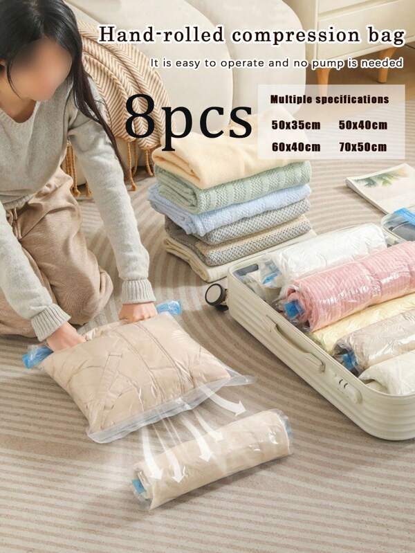 8/5/3/1pcs Rolled Compression Storage Bag For Travel Luggage. Foldable Storage Bags In Extra Large, Large, Medium, Small For Clothes, Pants, Blankets, Sweaters, Towels, Coats, Moth-Proof, Moisture-Proof, Dust-Proof Storage Bags, Suitable For Wardrobe, Bedroom, Travel, All Season Clothing Storage, Back To School, Multipurpose