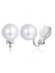 1 par de elegantes pendientes clip de plata y oro chapado en oro de 14K con CZ AAA+, perla falsa y diseño de formas múltiples, ideal para uso diario, fiestas y regalos festivos. Plata y oro - Dorado - Ver 11