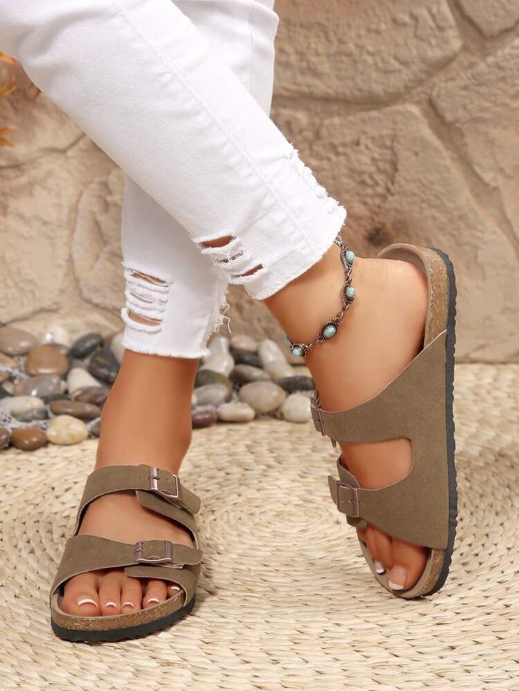 1 Par de Sandalias Casuales de Playa con Suela de Corcho Suave, Apoyo de Arco, Antideslizante y Punta Redonda, Adecuadas para Adolescentes Chicos y Chicas, Apropiadas para Verano, Otoño y Regreso a Clases, Uso en Exteriores - Caqui - Añade 3