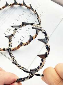 2 件套女士返校豹纹发箍套装，复古休闲可爱少女树脂材质，波浪刘海发箍组合，适合日常通勤装，发带，头带，锯齿形头带 - 彩色 - 查看 3