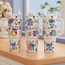 Disney 1 Peça Copo Térmico Isolado de Aço Inoxidável de 40oz Compatível com Stitch da Disney, com Alça e Canudo - Parede Dupla a Vácuo Isolada, Design Fofo de Stitch, Mantém Bebidas Quentes/Frias por Horas, Presente de Natal Perfeito para Fãs, Utensílio de Viagem | Design de Personagem Divertido | Utensílios de Bebida