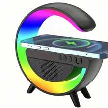 三合一无线充电器、氛围灯和蓝牙音箱，多功能，带各种 LED RGB 氛围灯，支持卡/USB、收音机 - 黑色 - 查看 13