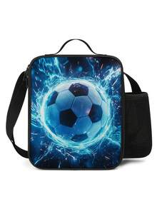 Portable Handheld Shoulder Strap Insulated Lunch Bag Stylish Soccer Themed Design Perfect For School Camping Hiking Picnic Beach Travel Lunch Bags Cooler Bag Lunch Box Lunchbox Large Capacity For Men Travel Essentials