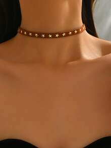 1 件时尚哥特式五角星铆钉颈链，适合女性日常、派对、宴会、度假、情人节礼物等场合