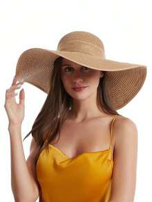 Sombrero de ala ancha para mujeres Sombrero de paja cómodo y elegante con lazo sombrero de playa de verano proteccion solar moda - Caqui - Ver 8