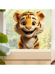 1pc Window Sticker Cute Smiling Tiger Sticker 15.7*11.8 Inch PVC Sticker Material Removable Self-Adhesive Easy-To-Tear Sticker Suitable For Window Decoration Glass Sticker Window Sticker Home Decor Wall Sticker Home Decor Make Your Life Brand New Holiday Decoration Sticker Birthday Graduation Gift
