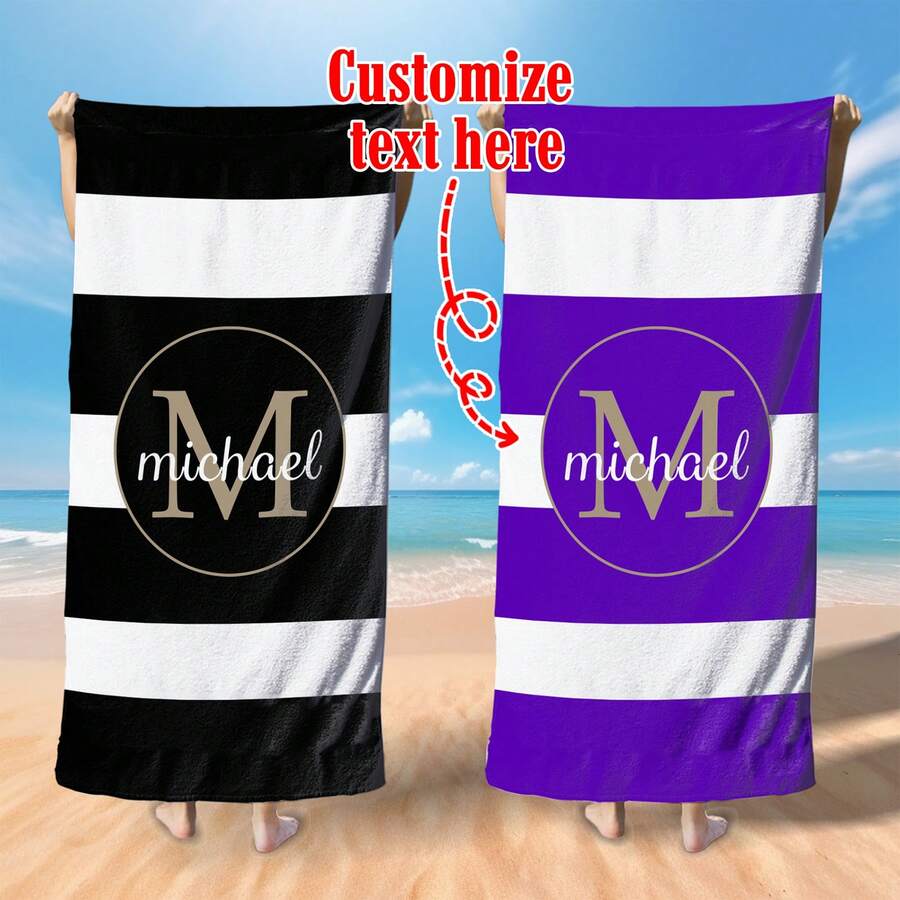 Customized Initial Letter Beach Towel, Personalized Text Towel, Adult Pool Towel, Vacation Gift, Beach, Surfing, Wedding Anniversary Gift, Valentine's Day Gift, Birthday Gift, Gift For Friends/Couples/Family/Pets - Multicolor - View 1