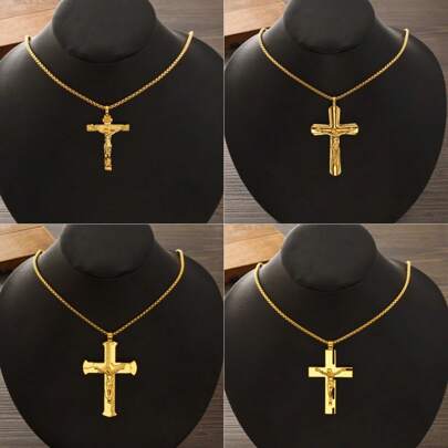 Dubai Stylish Men's Golden Cross Pendant Necklace, Minimalist European & American Jewelry, Daily & Party Wear