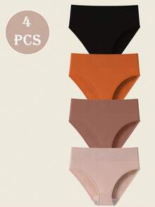 4pcs Women High Waist Shorts/Briefs, Solid Color, Comfortable, Slimming, Tummy Control Shapewear - Multicolor - View 2