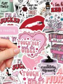 50pcs Romantic Reading Stickers Laptop Handbook Cell Phone Case Decorative Stickers Glossy Film,School Supplies,Back To School - Multicolor - View 3