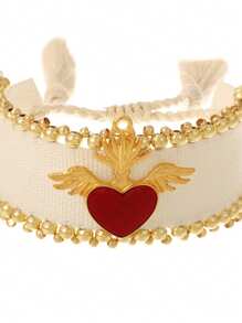 1 件铜串珠流苏心形编织手链，女士经典派对配饰