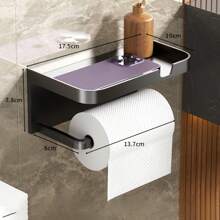黑色厕纸架，带支架，浴室厕纸架带手机支架，纸巾架，适用于浴室/厨房，无需钻孔，浴室配件，浴室工具